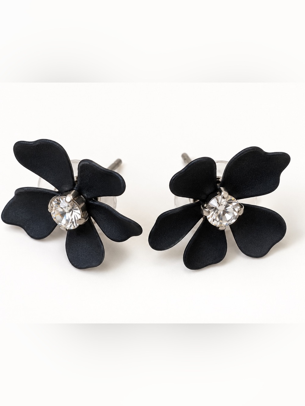 LOFT Black Floral Rhinestone Stud Earrings